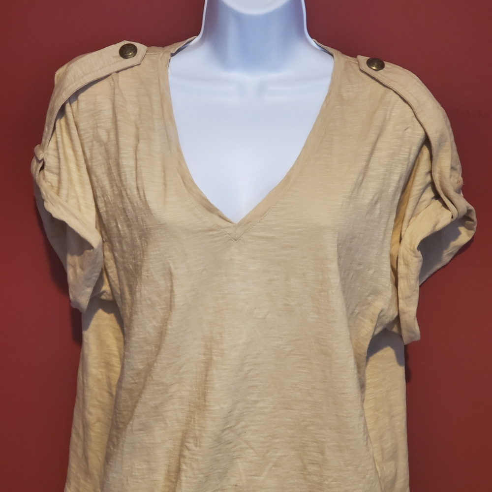 RALPH LAUREN Casual pure cotton Beige V-Neck Women's Top.